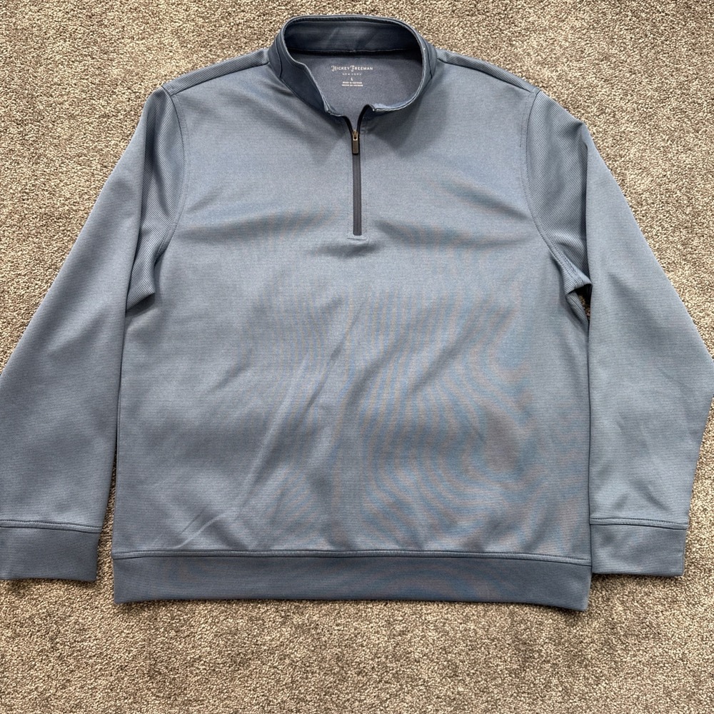 Hickey Freeman 1/4 Zip Golf Pullover Mens Large Blue Striped Long Sleeve